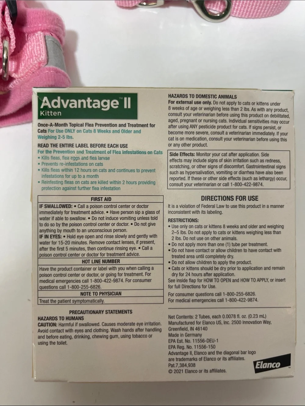 5/$25 Pink Reflective Kitten Harness/Leash Set and 1 month Advantage II